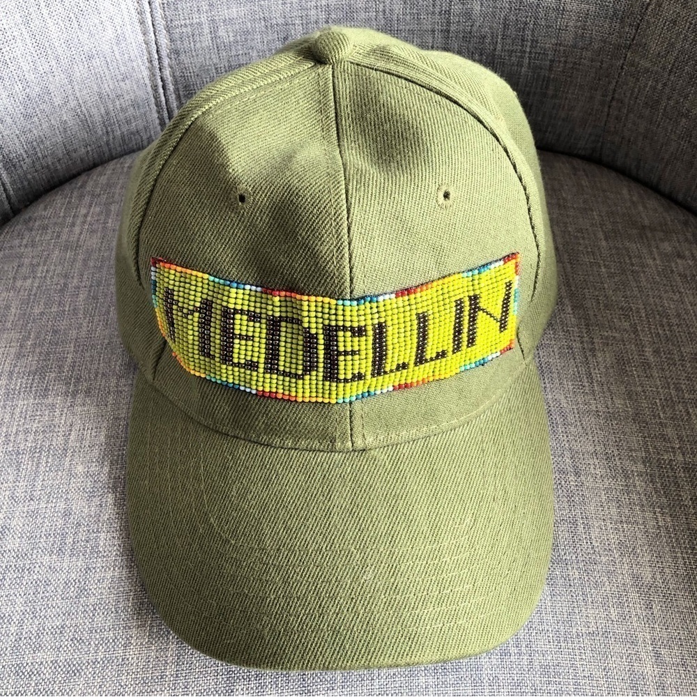 Olive green cotton MEDELLIN beaded cap